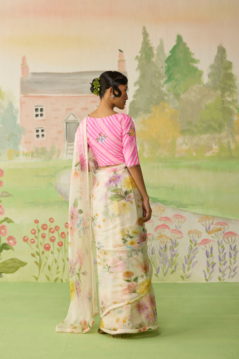 Chamomile Kota Doria Silk Sari silk saree by Nadiya Paar in off white for women in Singapore