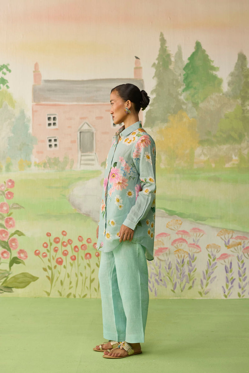 Nice Day Linen Co-ord Set Aqua Blue linen co-ord set by Nadiya Paar in blue for women in Singapore