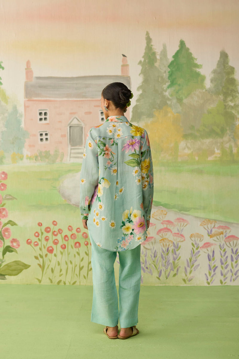 Nice Day Linen Co-ord Set Aqua Blue linen co-ord set by Nadiya Paar in blue for women in Singapore