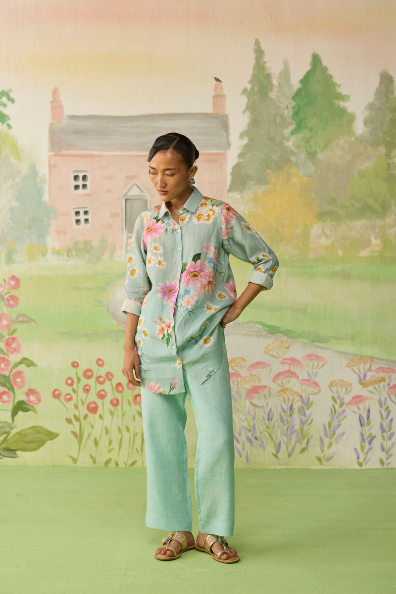 Nice Day Linen Co-ord Set Aqua Blue linen co-ord set by Nadiya Paar in blue for women in Singapore
