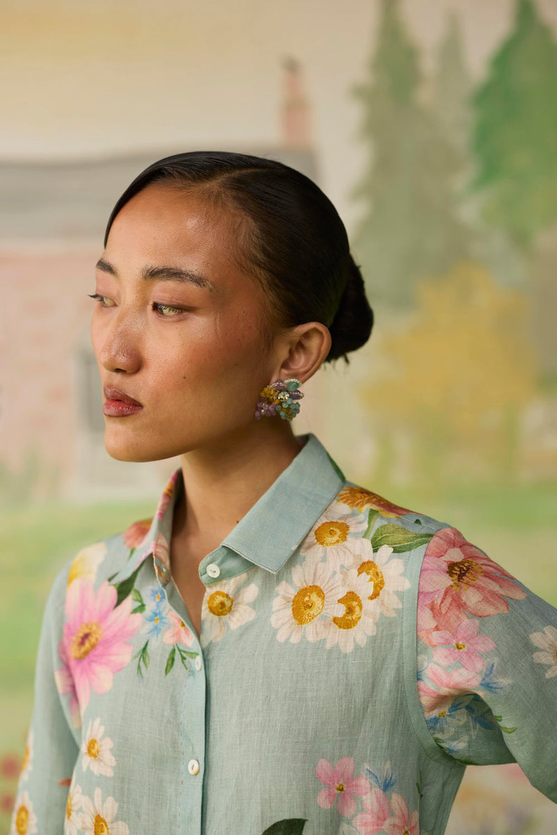Nice Day Linen Shirt Aqua Blue linen top/shirt by Nadiya Paar in blue for women in Singapore