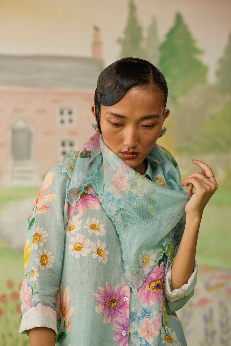 Nice Day Linen Co-ord Set Aqua Blue linen co-ord set by Nadiya Paar in blue for women in Singapore