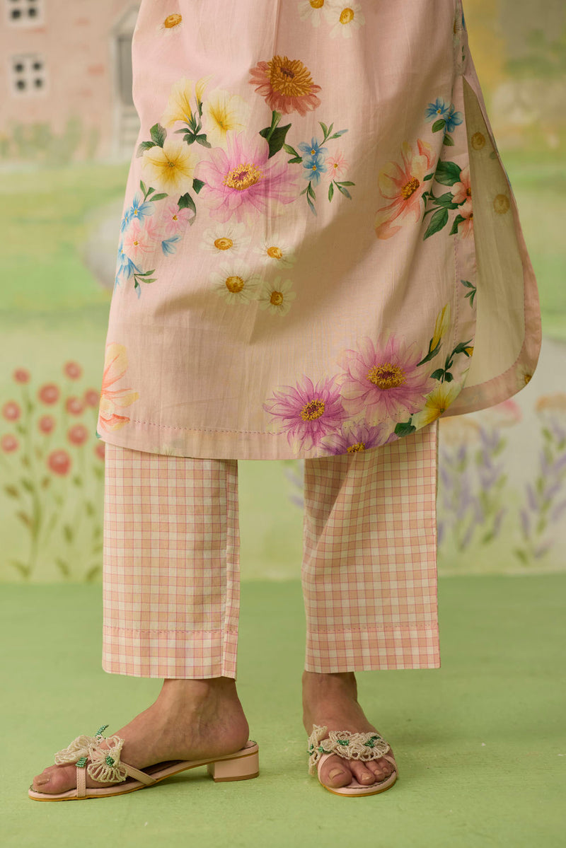 Pink Daisy Long Kurta Set cotton co-ord set by Nadiya Paar in pink for women in Singapore