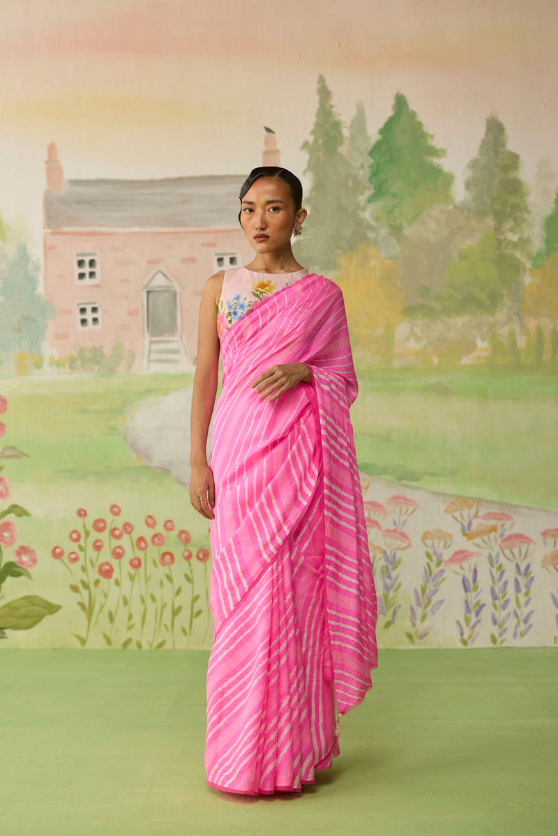 Blush Habutai Silk Lehriya Mothra Sari silk saree by Nadiya Paar in pink for women in Singapore