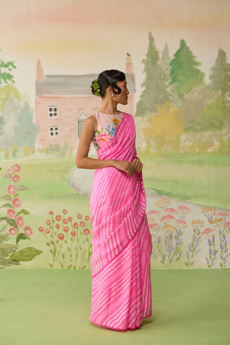 Blush Habutai Silk Lehriya Mothra Sari silk saree by Nadiya Paar in pink for women in Singapore