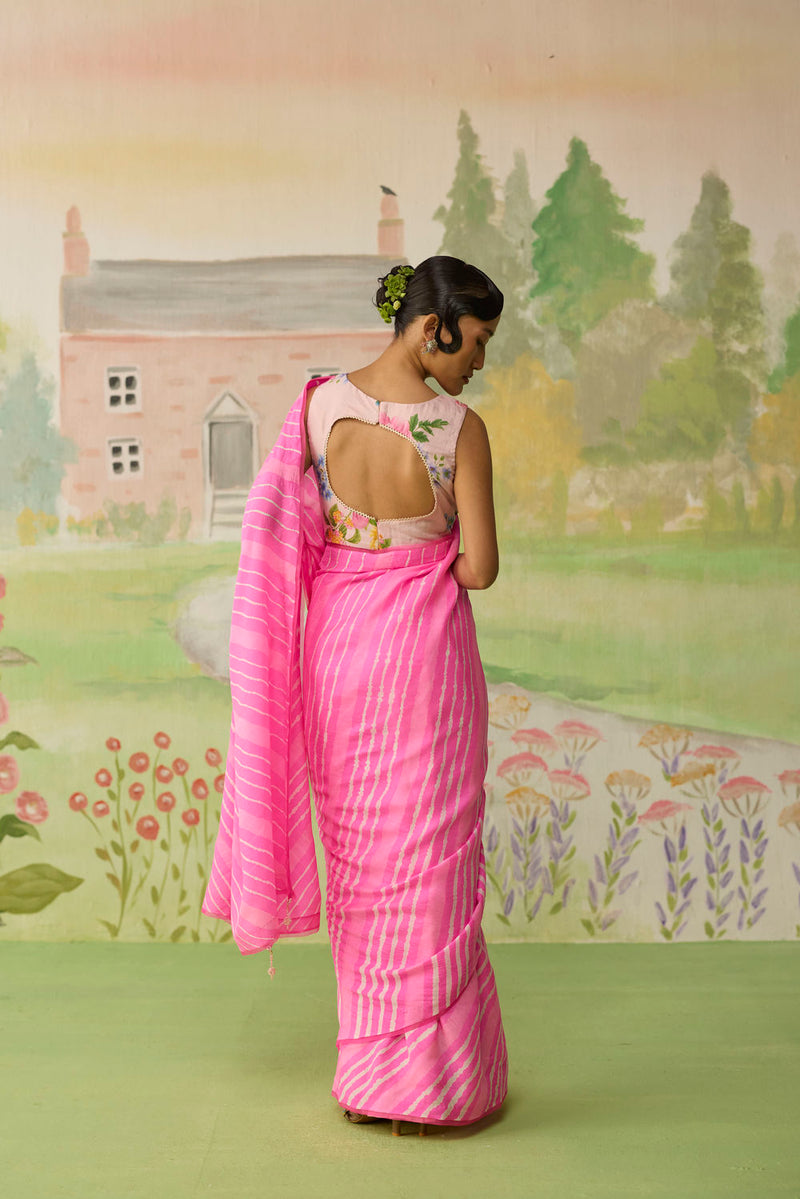 Blush Habutai Silk Lehriya Mothra Sari silk saree by Nadiya Paar in pink for women in Singapore