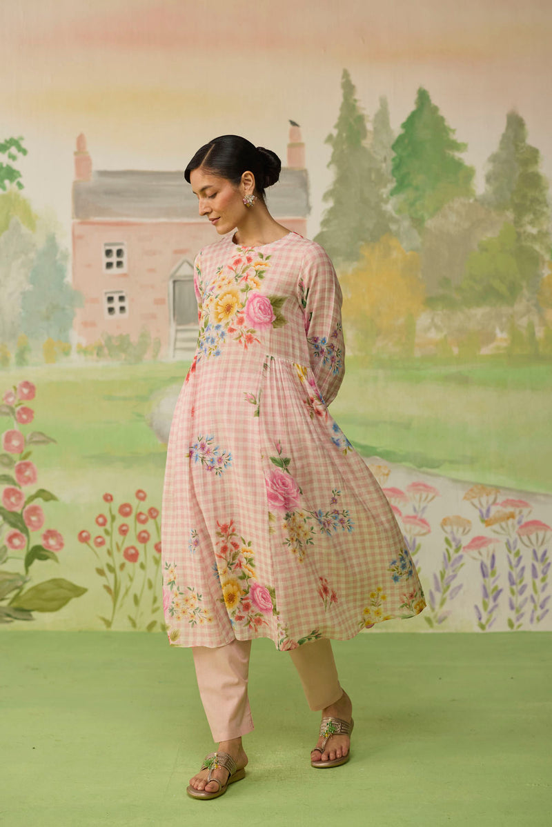 Golden Hour Pink Long Kurta Set Khadi Silk silk co-ord set by Nadiya Paar in pink for women in Singapore