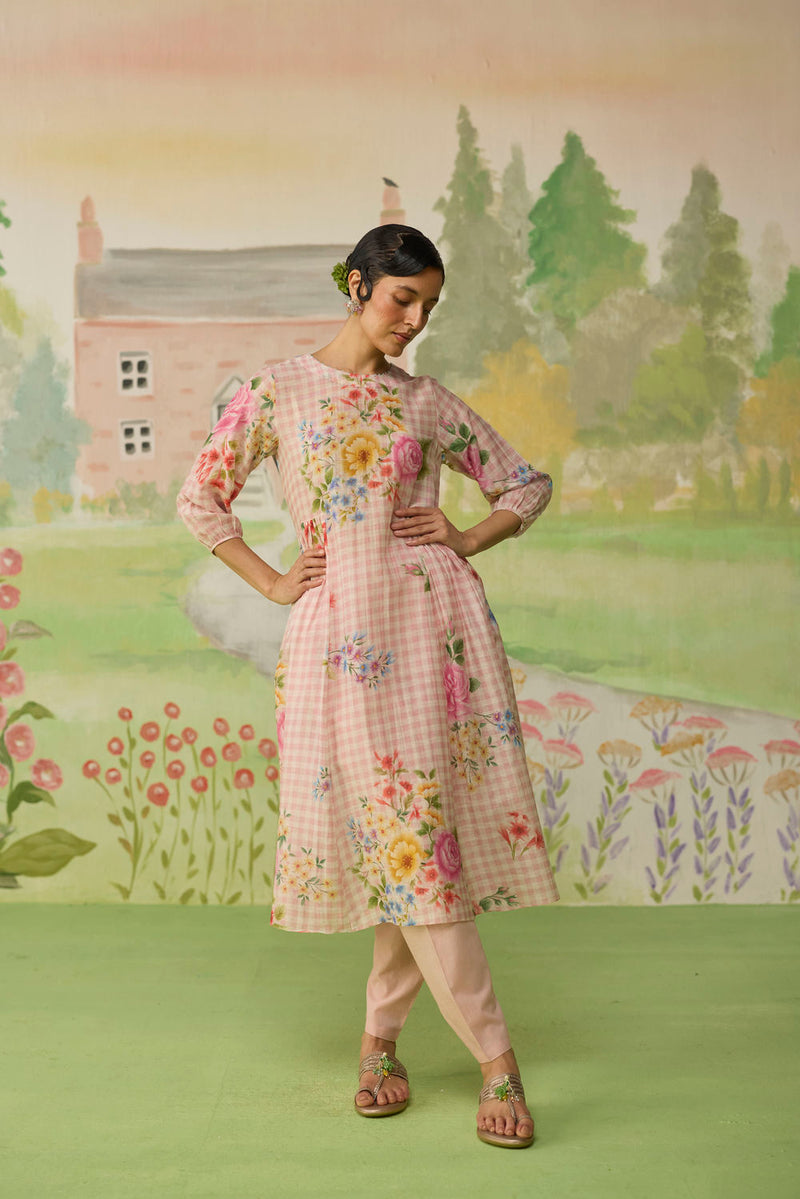 Golden Hour Pink Long Kurta Set Khadi Silk silk co-ord set by Nadiya Paar in pink for women in Singapore
