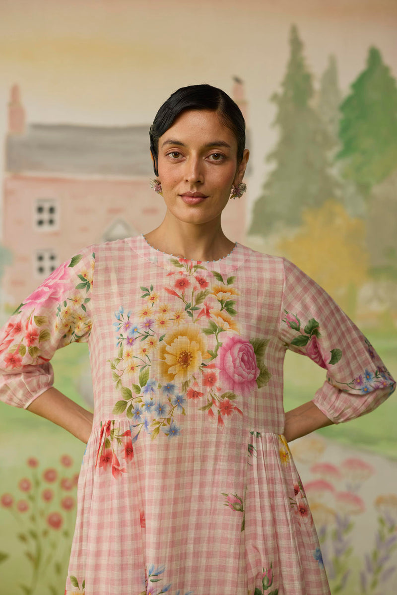 Golden Hour Pink Long Kurta Set Khadi Silk silk co-ord set by Nadiya Paar in pink for women in Singapore
