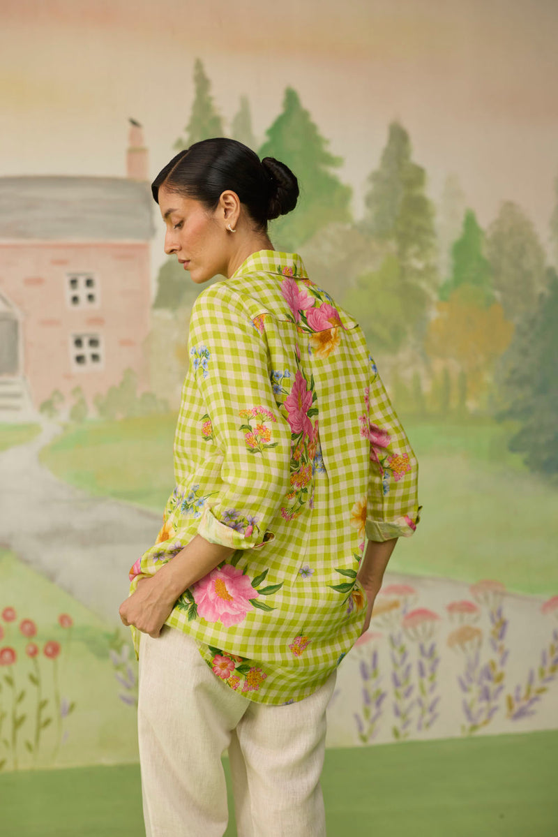 Nice Day Linen Shirt Lime Green linen top/shirt by Nadiya Paar in green for women in Singapore