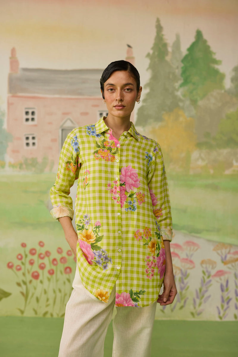 Nice Day Linen Shirt Lime Green linen top/shirt by Nadiya Paar in green for women in Singapore