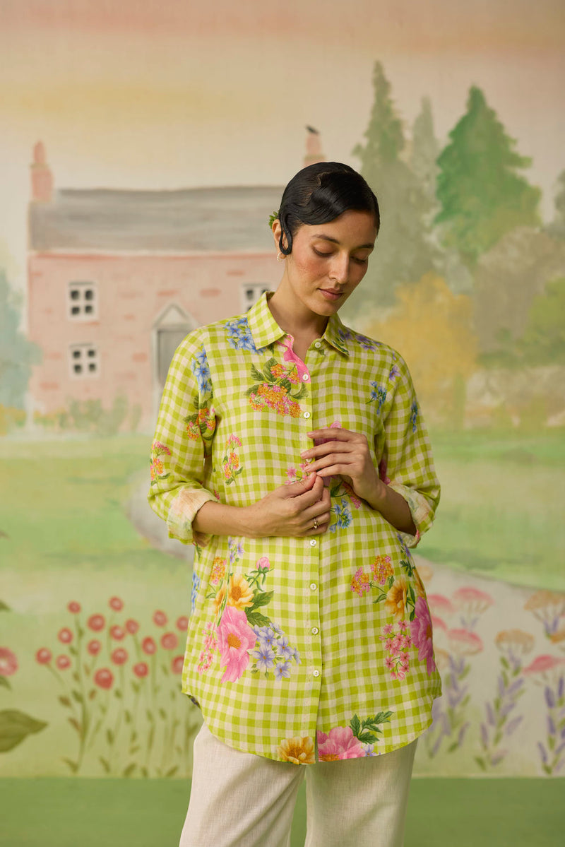Nice Day Linen Shirt Lime Green linen top/shirt by Nadiya Paar in green for women in Singapore