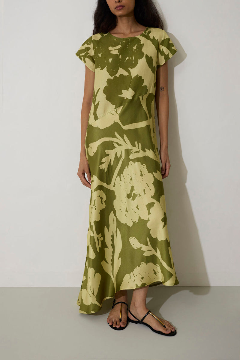 Marigold Two-Tone Dress-Olive linen dress by World of SiSa in olive for women in Singapore