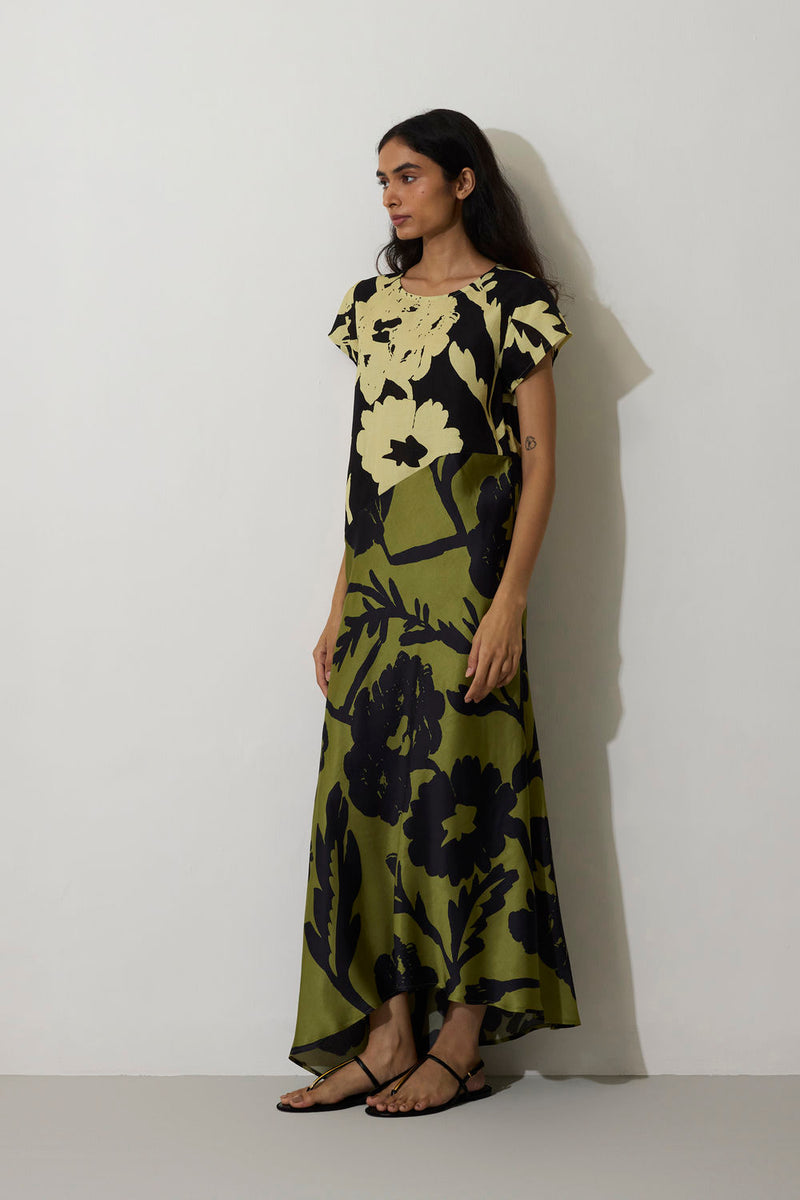 Marigold Two-Tone Dress-Charcoal linen dress by World of SiSa in charcoal for women in Singapore