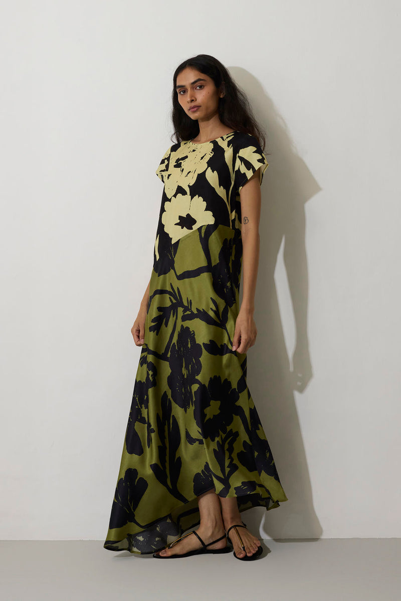 Marigold Two-Tone Dress-Charcoal linen dress by World of SiSa in charcoal for women in Singapore