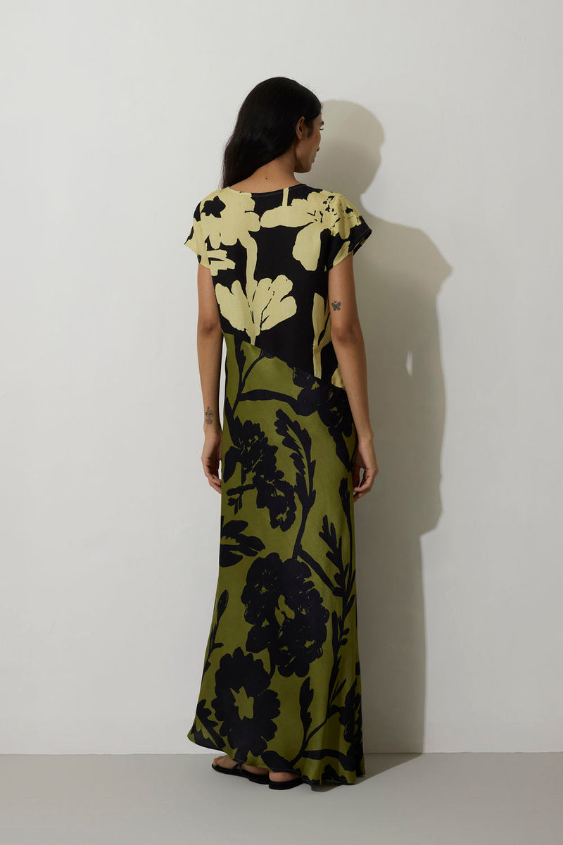 Marigold Two-Tone Dress-Charcoal linen dress by World of SiSa in charcoal for women in Singapore
