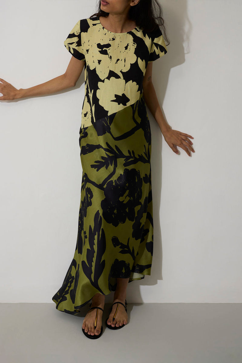 Marigold Two-Tone Dress-Charcoal linen dress by World of SiSa in charcoal for women in Singapore