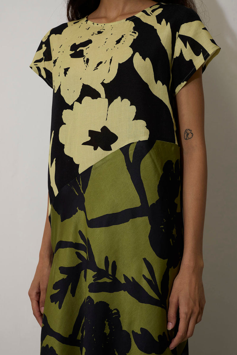 Marigold Two-Tone Dress-Charcoal linen dress by World of SiSa in charcoal for women in Singapore