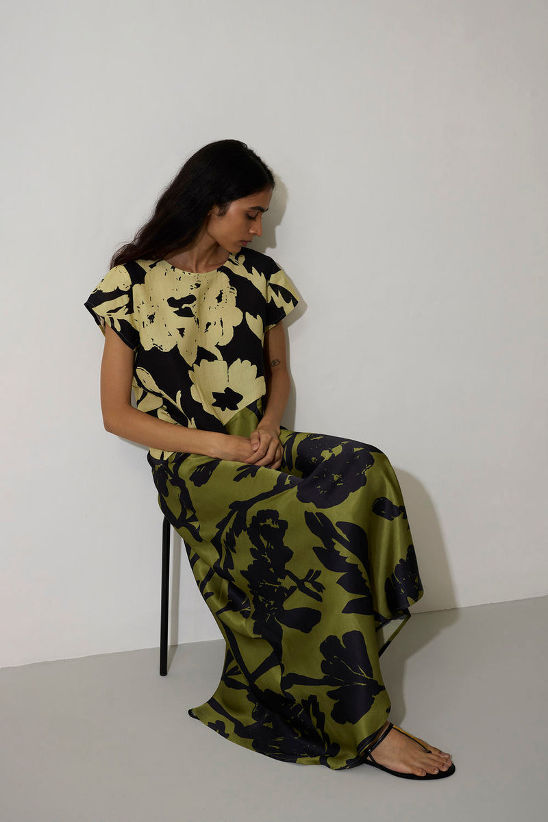 Marigold Two-Tone Dress-Charcoal linen dress by World of SiSa in charcoal for women in Singapore