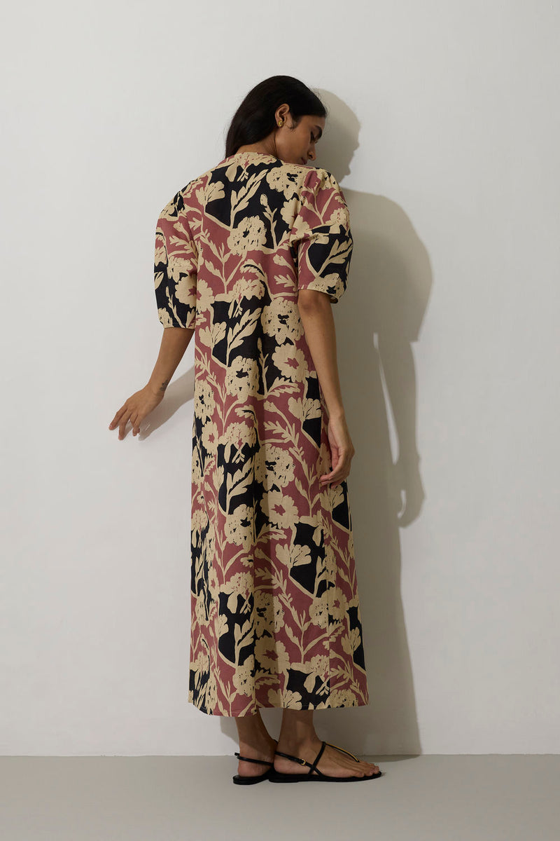Stripe Marigold Dress-Pink linen dress by World of SiSa in pink for women in Singapore