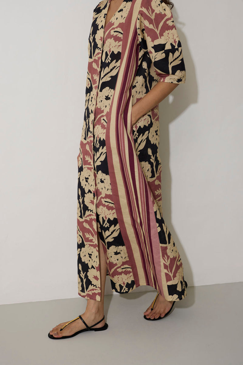 Stripe Marigold Dress-Pink linen dress by World of SiSa in pink for women in Singapore