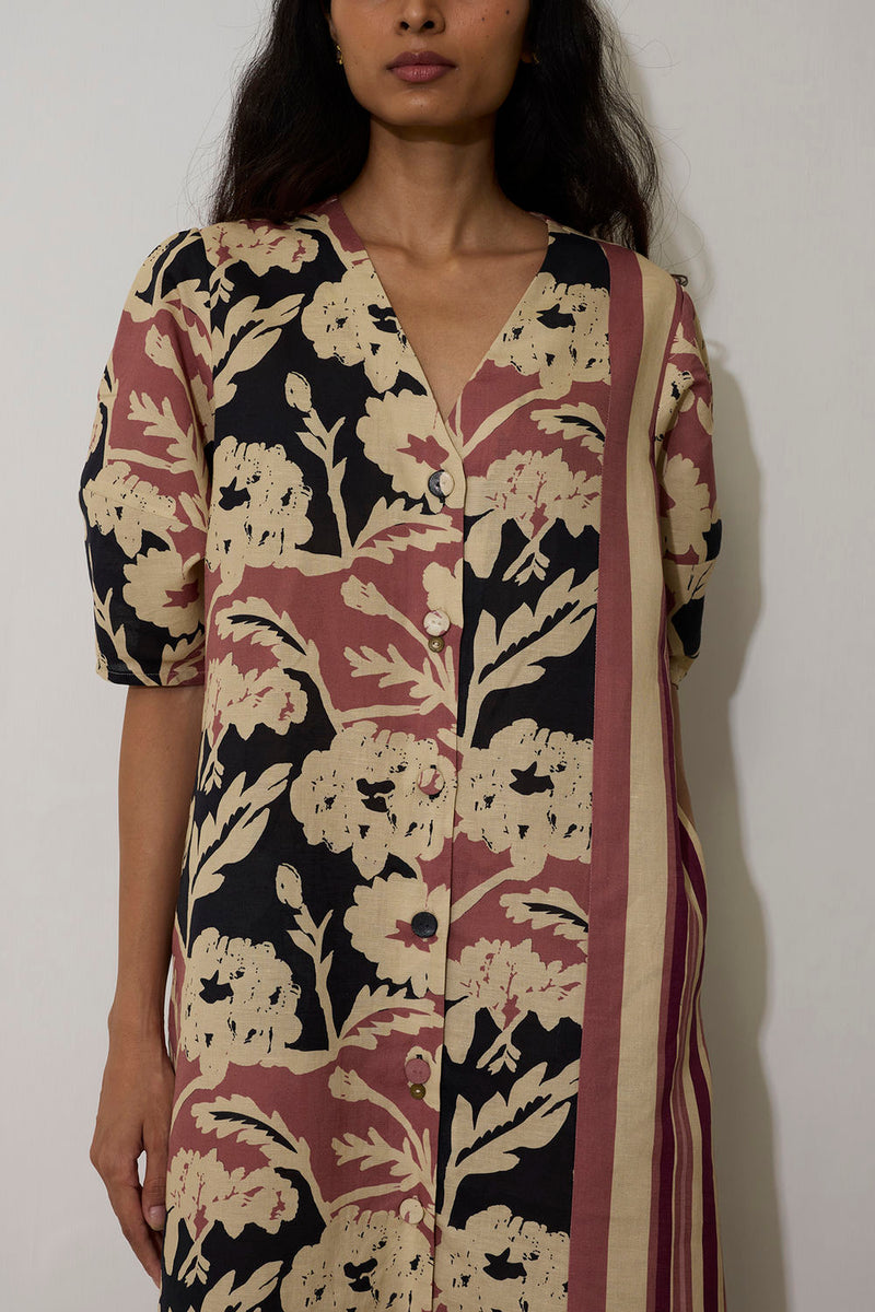 Stripe Marigold Dress-Pink linen dress by World of SiSa in pink for women in Singapore