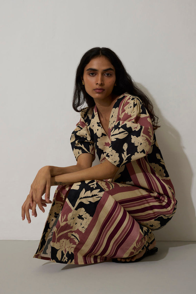 Stripe Marigold Dress-Pink linen dress by World of SiSa in pink for women in Singapore