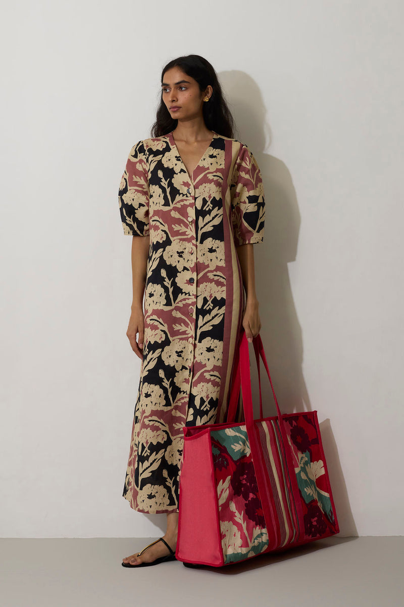 Stripe Marigold Dress-Pink linen dress by World of SiSa in pink for women in Singapore