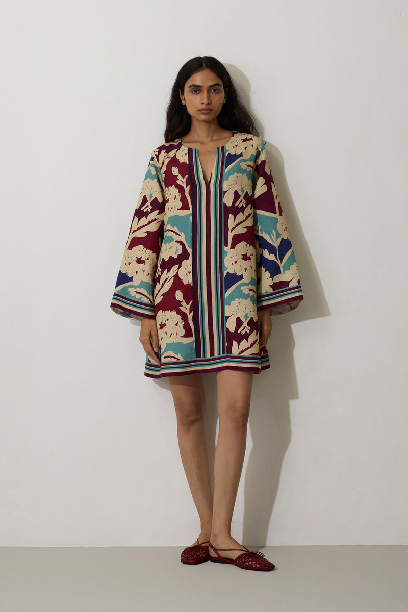 Marigold Stripe Shift Dress-Sky linen dress by World of SiSa in blue for women in Singapore