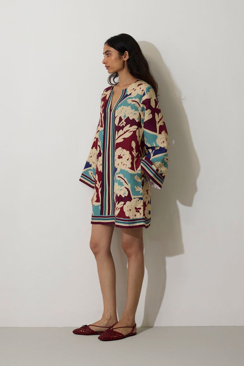 Marigold Stripe Shift Dress-Sky linen dress by World of SiSa in blue for women in Singapore