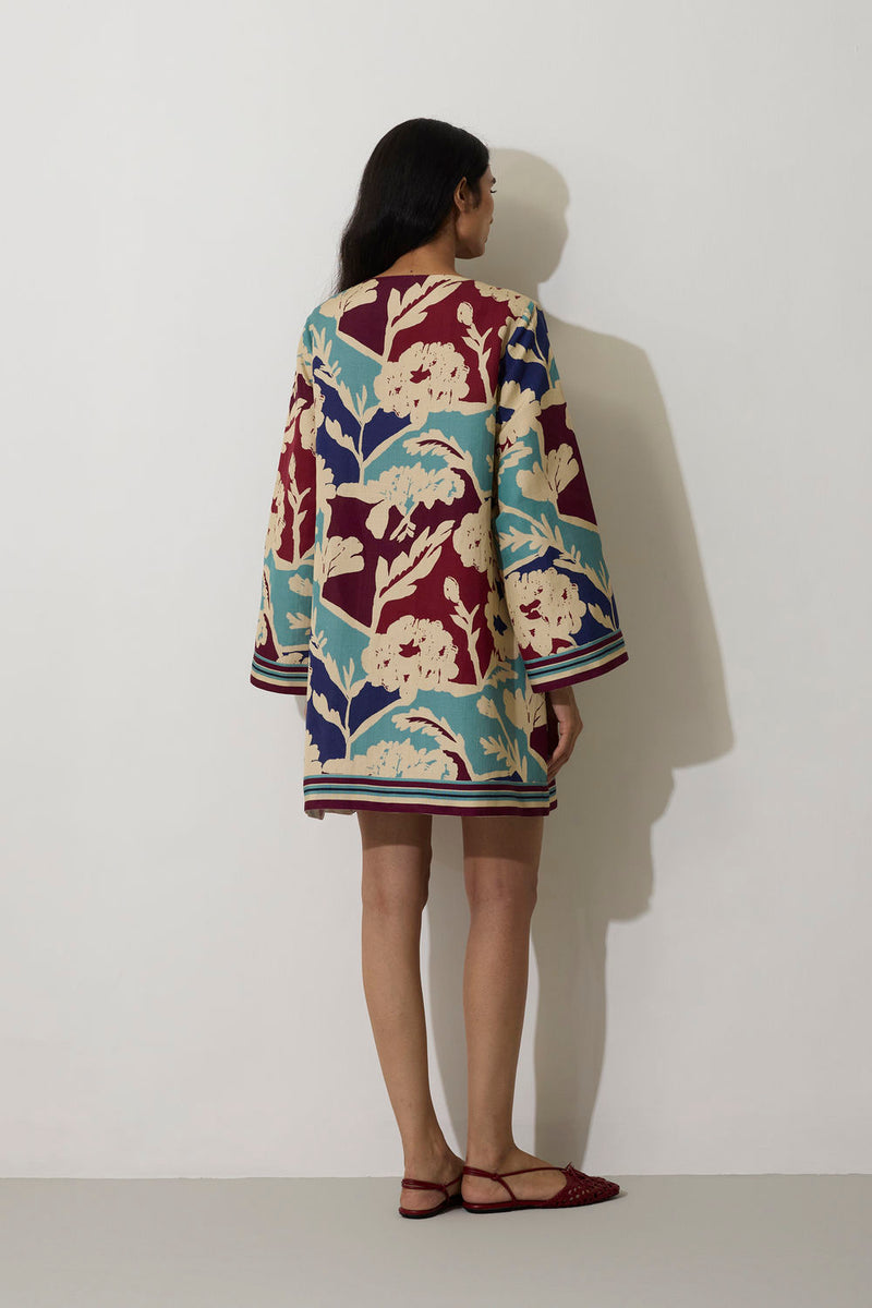 Marigold Stripe Shift Dress-Sky linen dress by World of SiSa in blue for women in Singapore