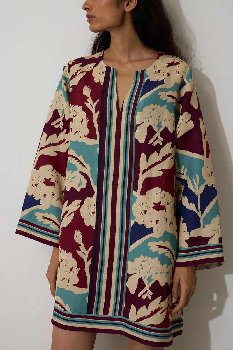 Marigold Stripe Shift Dress-Sky linen dress by World of SiSa in blue for women in Singapore