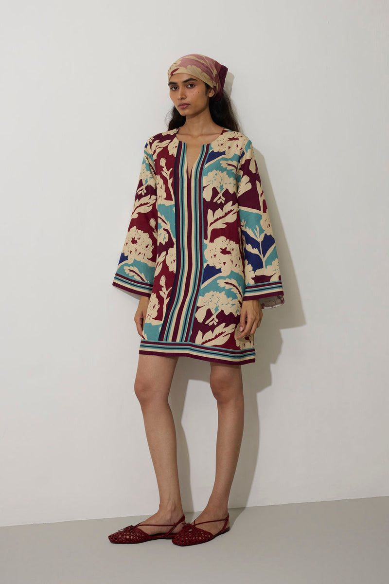 Marigold Stripe Shift Dress-Sky linen dress by World of SiSa in blue for women in Singapore