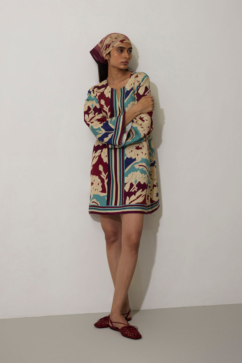 Marigold Stripe Shift Dress-Sky linen dress by World of SiSa in blue for women in Singapore