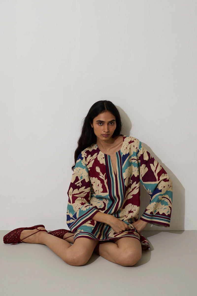 Marigold Stripe Shift Dress-Sky linen dress by World of SiSa in blue for women in Singapore