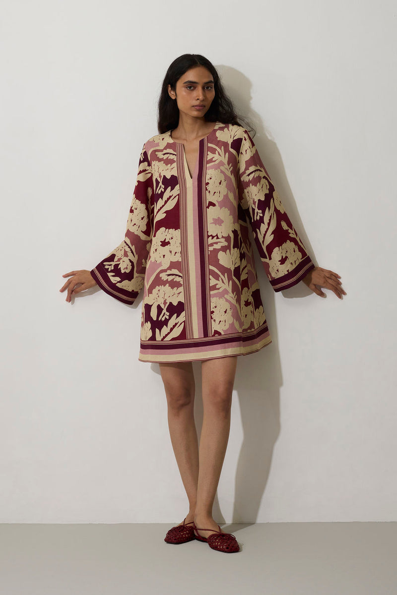 Marigold Stripe Shift Dress-Rose linen dress by World of SiSa in pink for women in Singapore