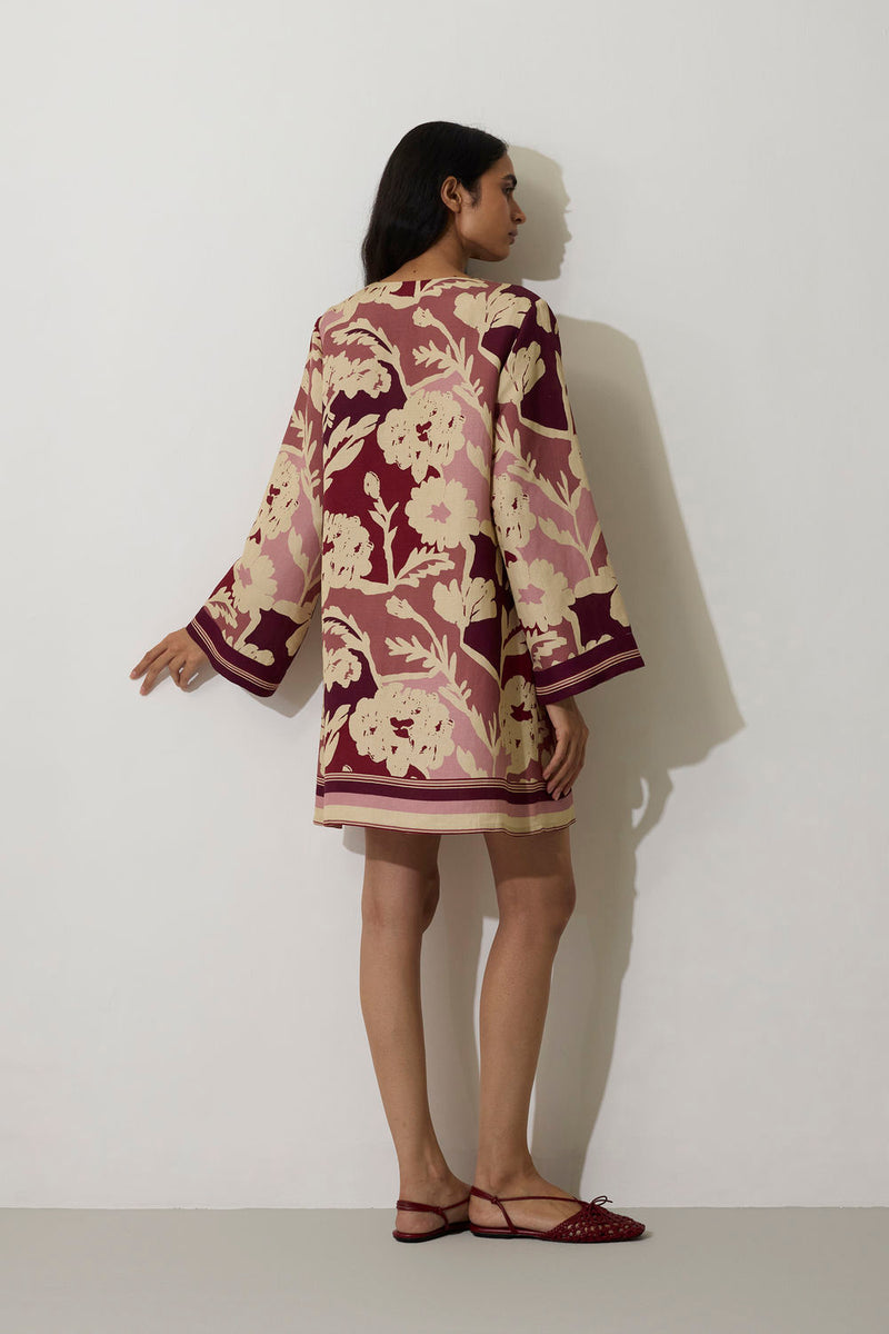 Marigold Stripe Shift Dress-Rose linen dress by World of SiSa in pink for women in Singapore