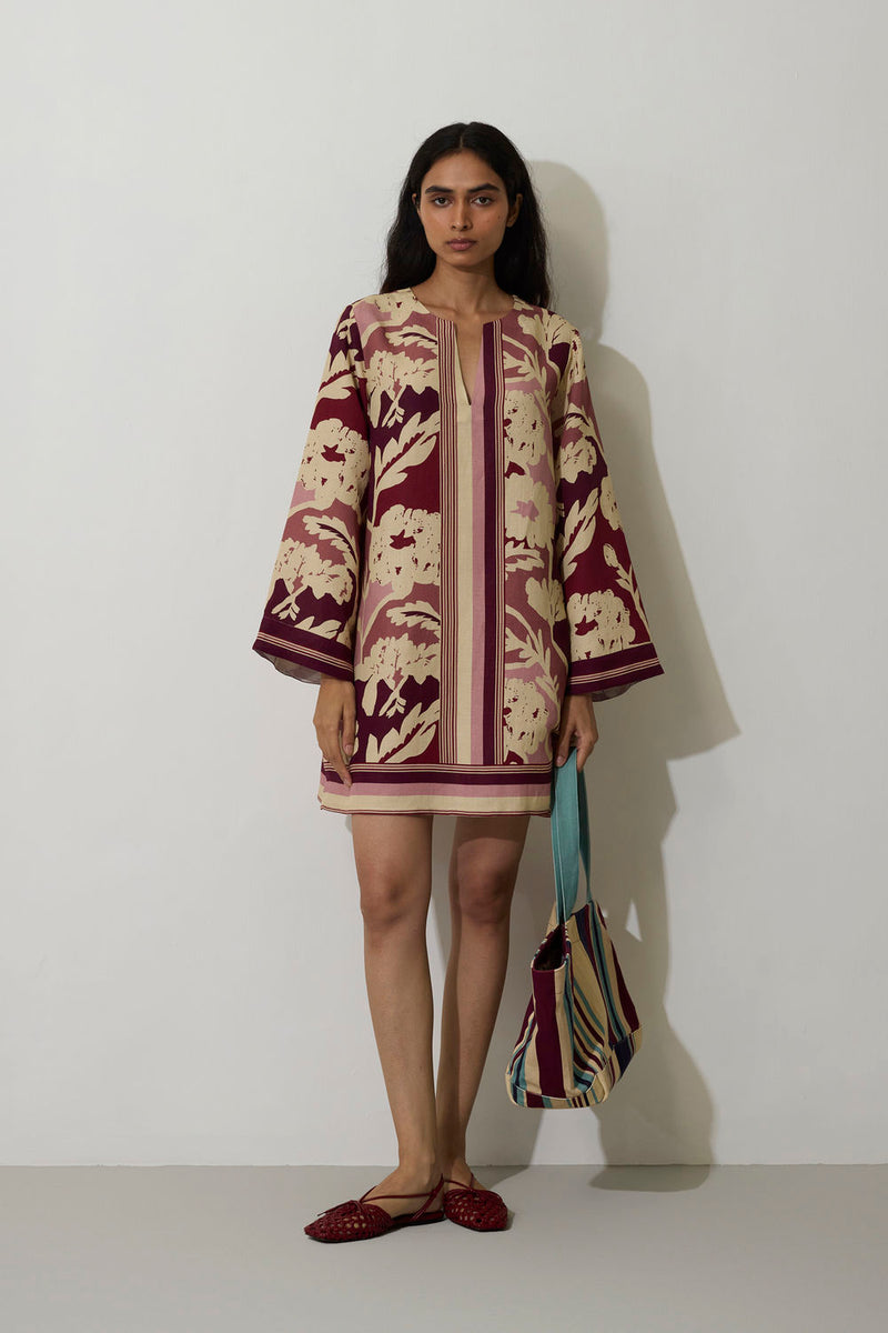 Marigold Stripe Shift Dress-Rose linen dress by World of SiSa in pink for women in Singapore