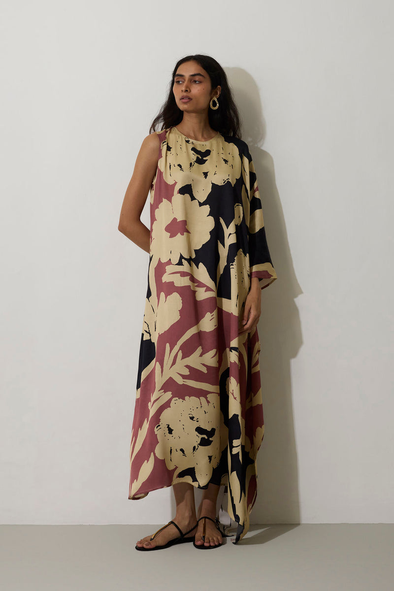 One-Shoulder Marigold Kaftan modal dress by World of SiSa in pink for women in Singapore
