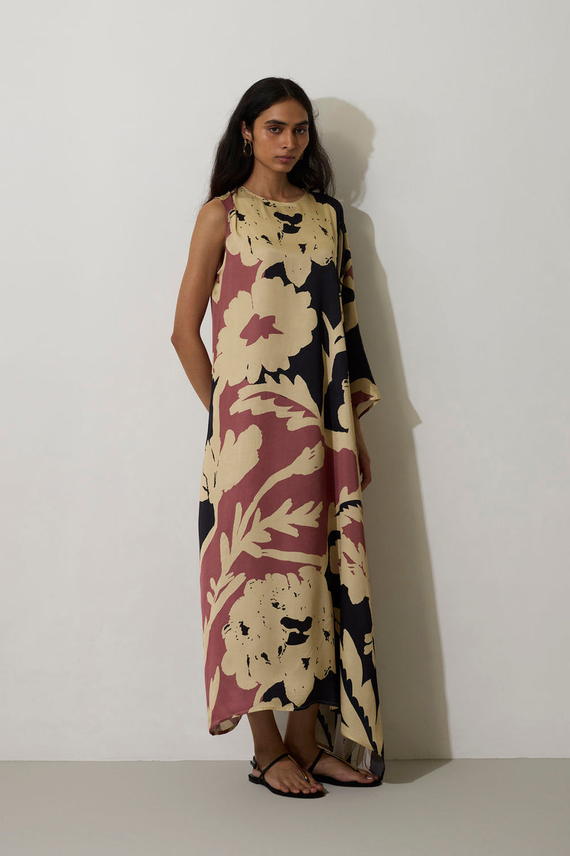One-Shoulder Marigold Kaftan modal dress by World of SiSa in pink for women in Singapore