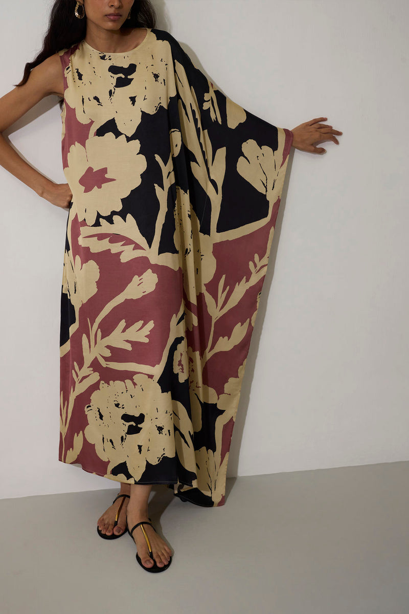 One-Shoulder Marigold Kaftan modal dress by World of SiSa in pink for women in Singapore