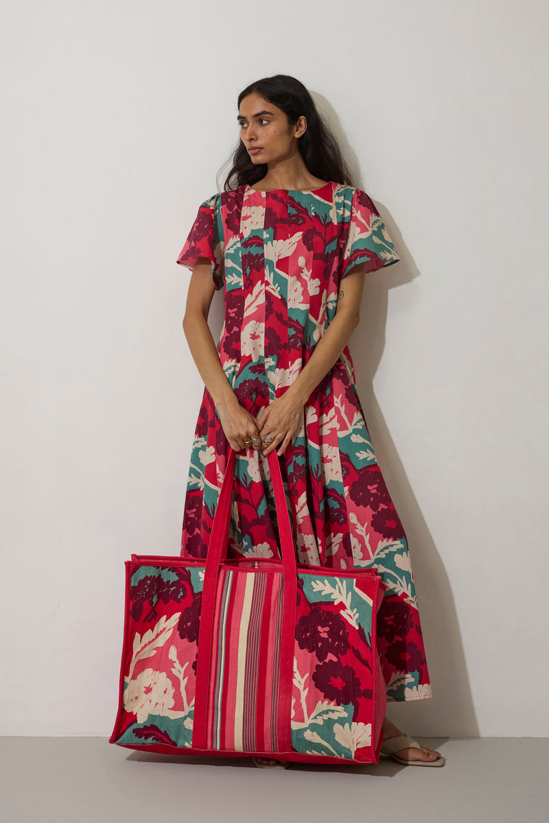 Marigold Panelled Drift Dress cotton dress by World of SiSa in pink for women in Singapore