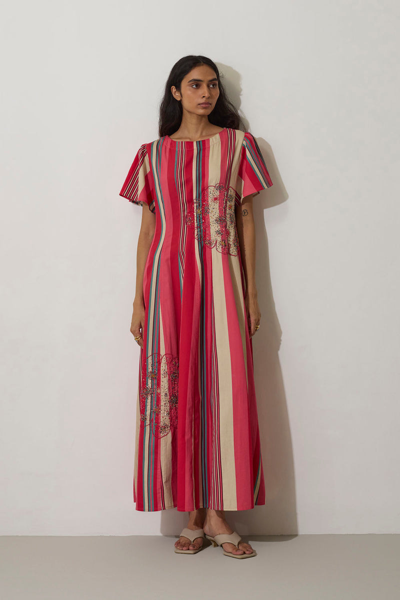 Stripe Panelled Drift Dress cotton dress by World of SiSa in pink for women in Singapore