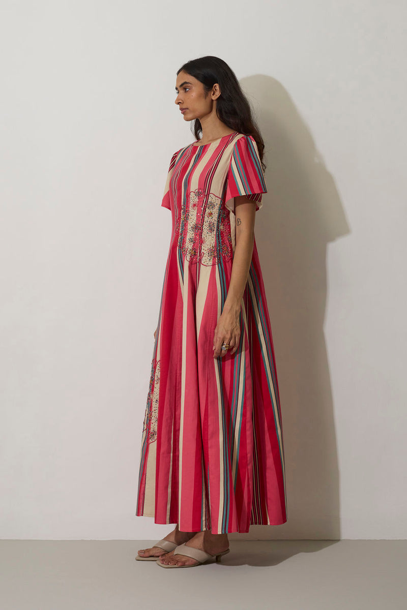 Stripe Panelled Drift Dress cotton dress by World of SiSa in pink for women in Singapore