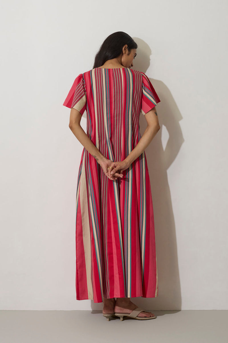 Stripe Panelled Drift Dress cotton dress by World of SiSa in pink for women in Singapore