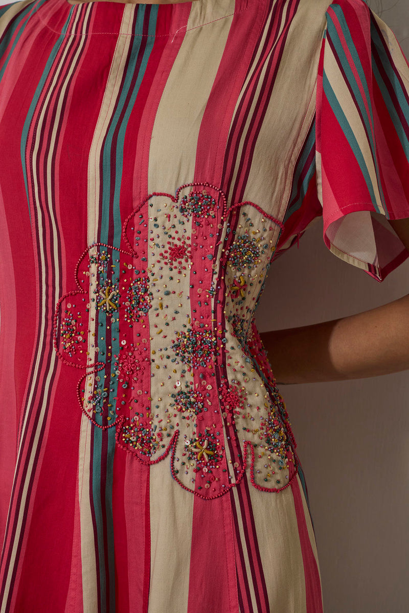 Stripe Panelled Drift Dress cotton dress by World of SiSa in pink for women in Singapore