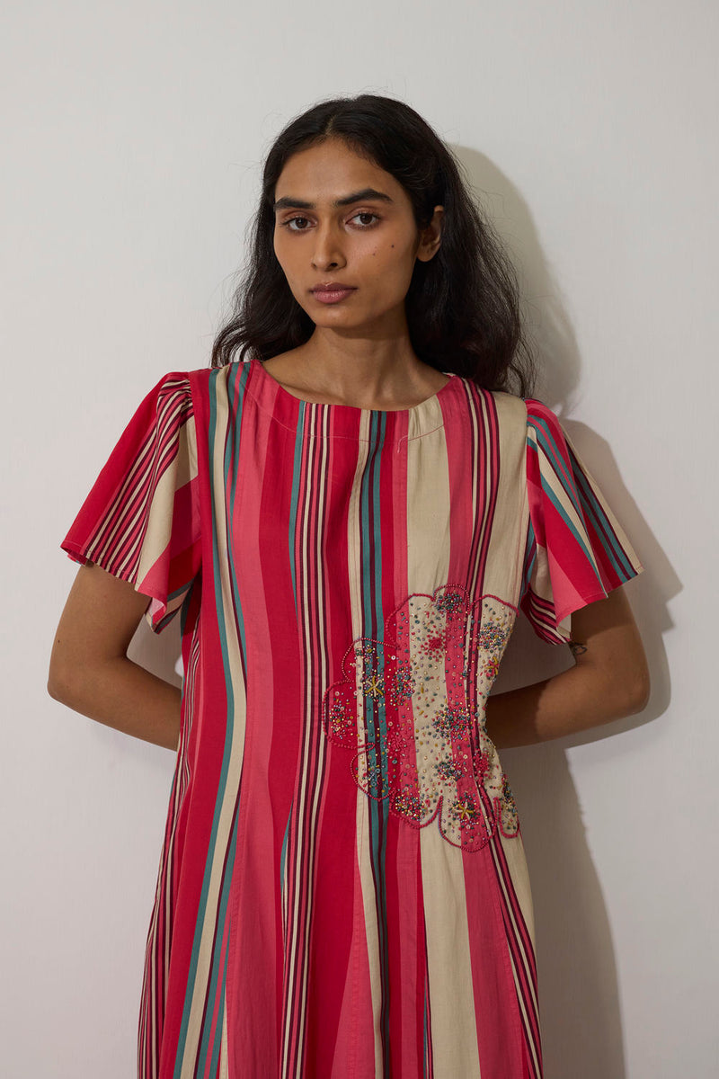 Stripe Panelled Drift Dress cotton dress by World of SiSa in pink for women in Singapore