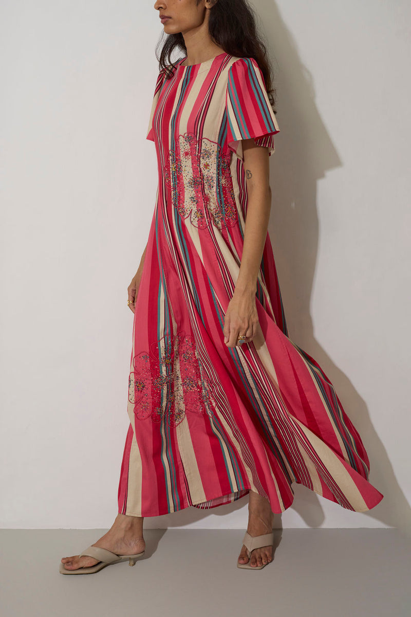 Stripe Panelled Drift Dress cotton dress by World of SiSa in pink for women in Singapore