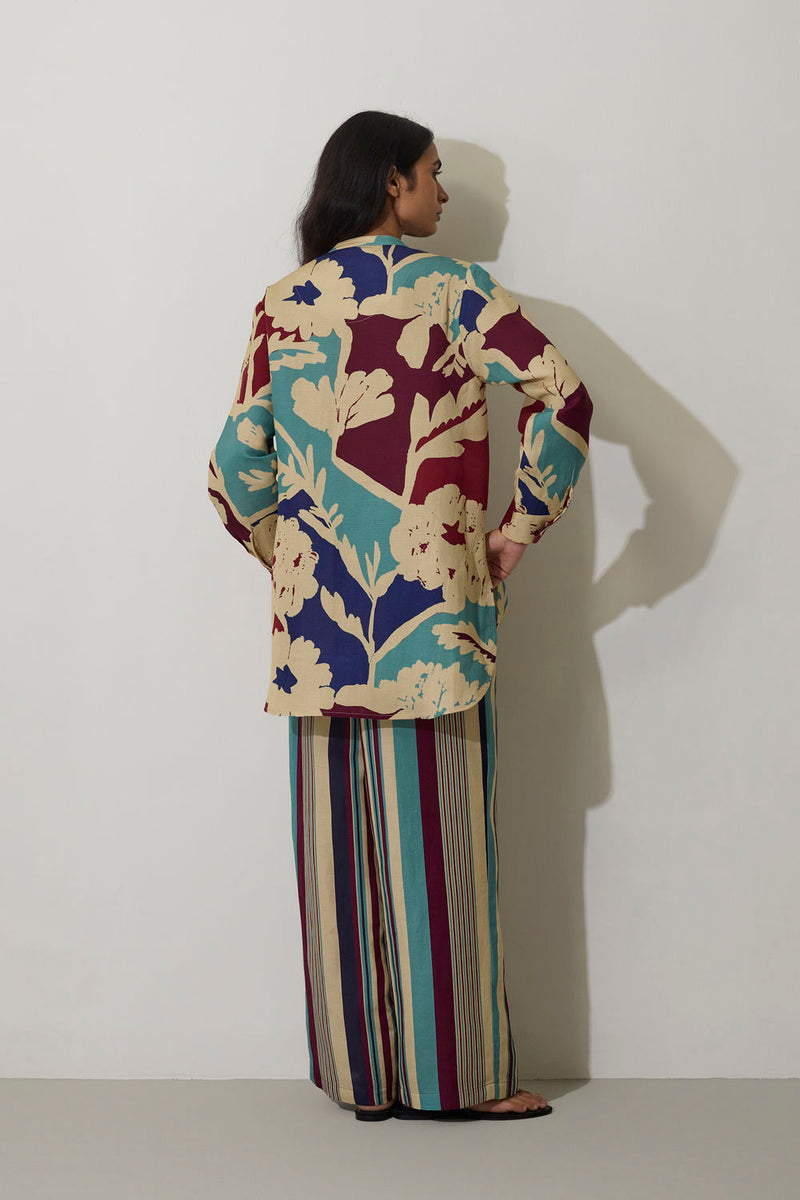 Stripe Marigold Set-Blue linen co-ord set by World of SiSa in blue for women in Singapore