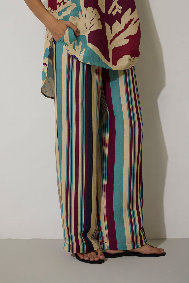 Stripe Marigold Set-Blue linen co-ord set by World of SiSa in blue for women in Singapore